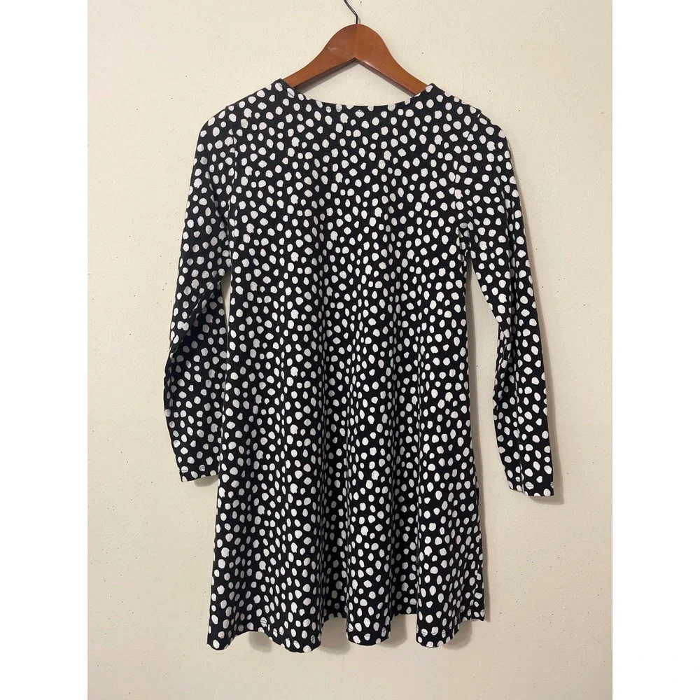 Hanna‎ Andersson Polka Dot Long Sleeve Dress Size 12 Black White Casual Retro